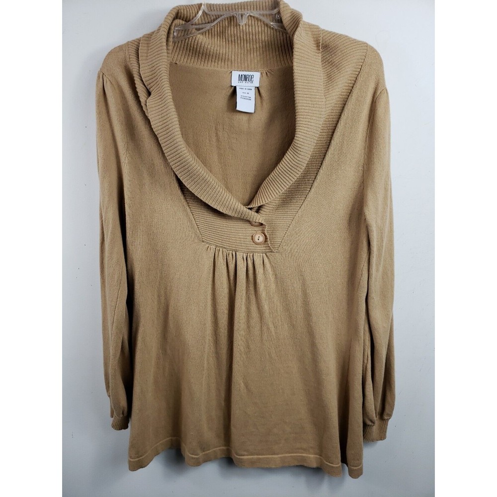 MONROE & MAIN WOMENS  LONG SLEEVE sweater beige V-NECK Sz med Cashmere blend